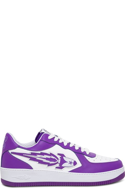 Enterprise Japan White And Purple Leather Sneakers - Grey