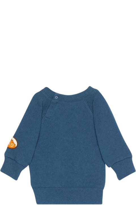 Blue Sweatshirt With Central Multicolor Press And Round Collar
