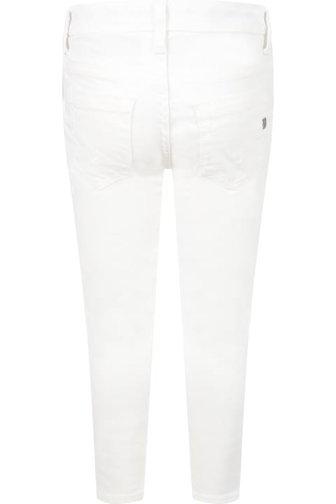 Dondup White Trousers Deinm For Boy With Patch Logo