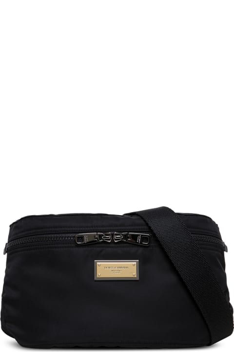 Black Nylon Belt Bag With Logo Plate