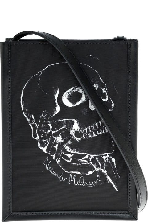 Alexander McQueen Skull Black Leather Crossbody Bag - Black/trasparent