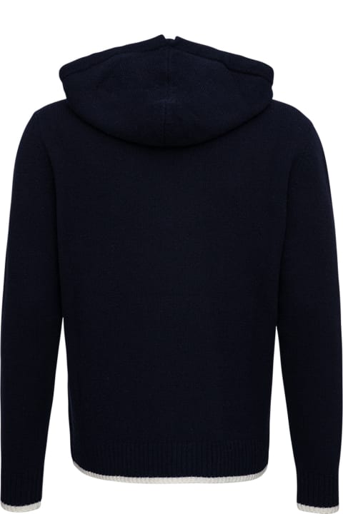 The Seafarer Blue Wool And Cashmere Hoodie With Logo - Blue