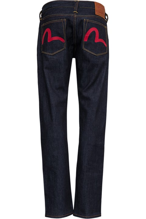 Evisu Blue Denim Jeans With Logo Print - Grey