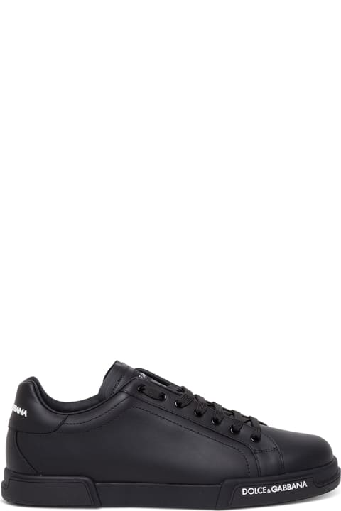 Dolce & Gabbana Portofino Black Leather Sneakers - Bianco/nero