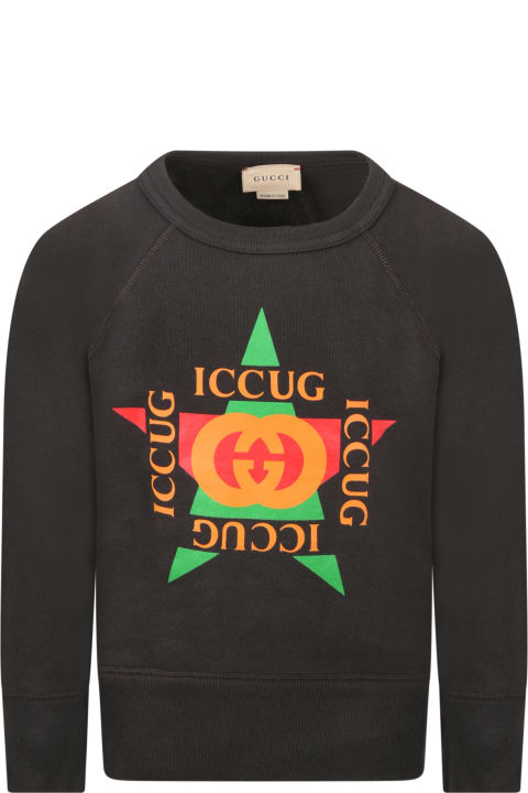 Gucci Grey Sweatshirt For Kids With Logos - White Multicolor