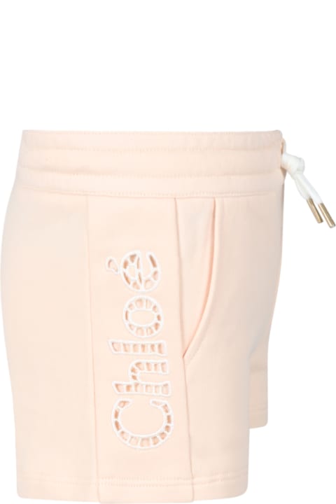 Chloé Pink Short For Girl With Logo - Ivory