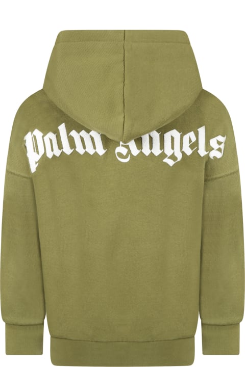 Palm Angels Green Sweatshirt For Kids With Logo - Blue