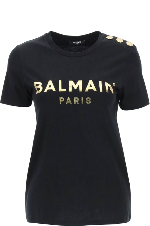 Balmain Golden Logo T-shirt - White BLACK