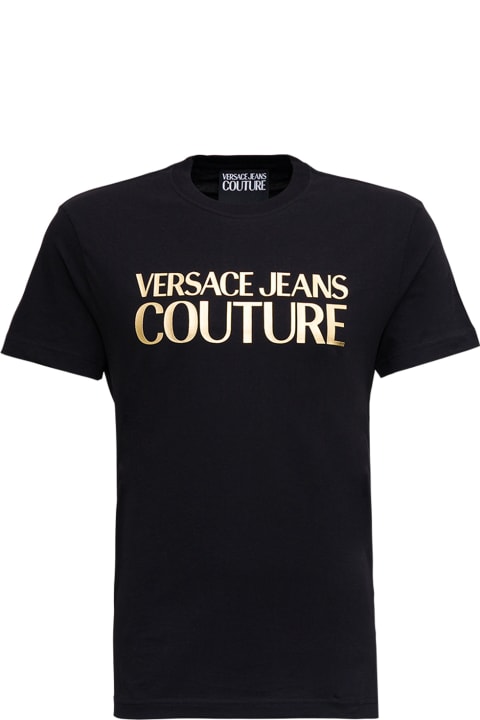 Versace Jeans Couture Black Cotton T-shirt With Logo Print - Nero