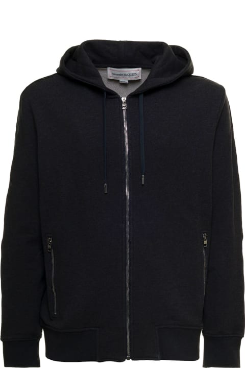 Black Cotton Hoodie With Side Logo Bands