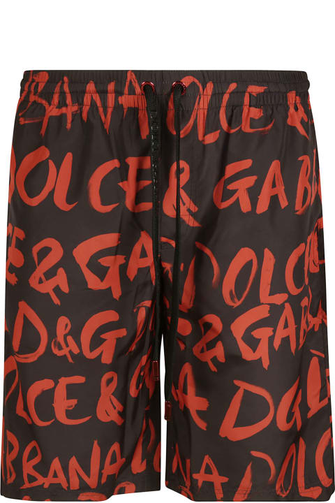Dolce & Gabbana Logo Print Drawstring Waist Shorts - BLACK