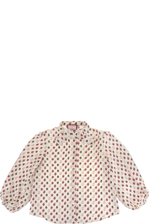 Simonetta Kids White Shirt With Print And Bow - Rosso