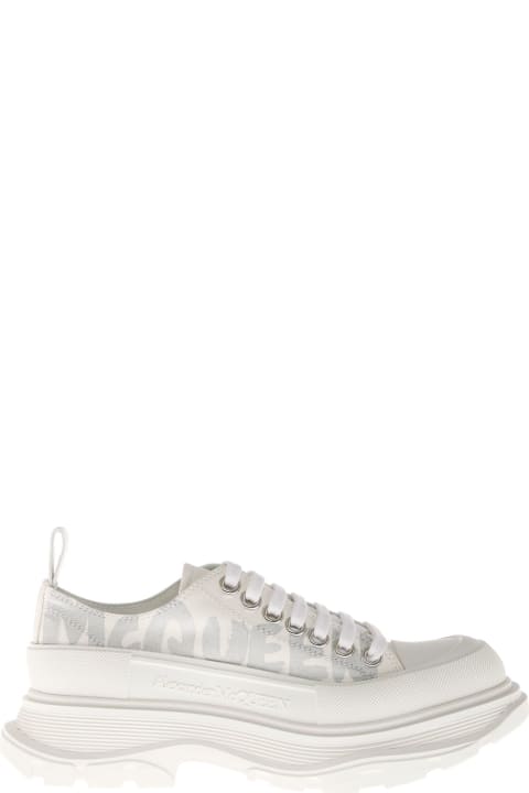 Alexander McQueen White Canvas Sneakers With Logo Print - Deep red