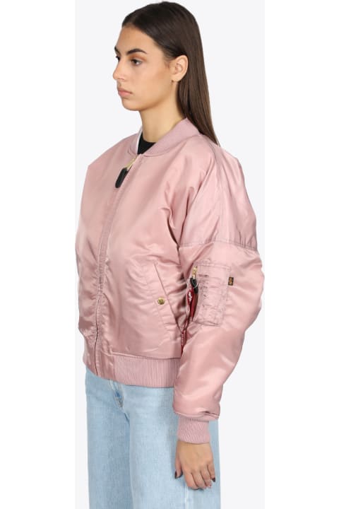 Ma-1 Rev Fur Wmn Pink nylon and eco-fur reversible bomber jacket