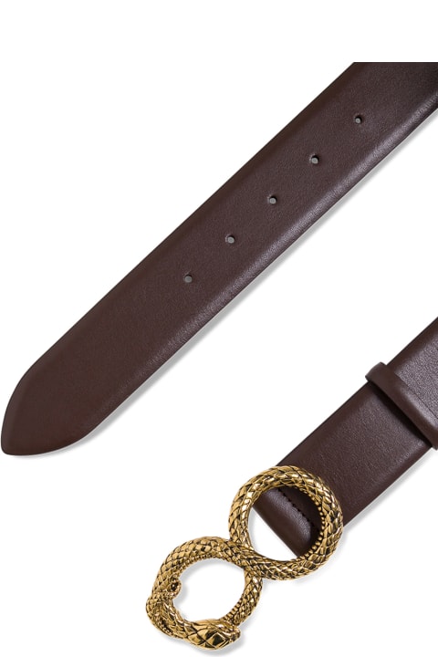 Brown Leather Belt With Snake Buckle