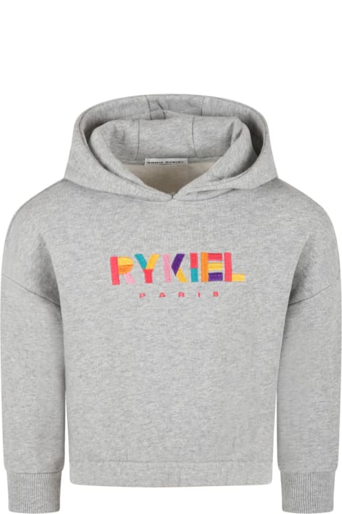 Rykiel Enfant Grey Sweatshirt For Girl With Logo - Pink