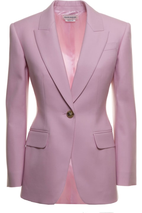Alexander McQueen One Shoulder Wool Pink Blazer - Rosa