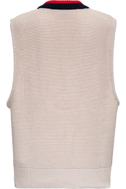 Jejia Beige Wool Blend  Vest With Contrasting Profiles - Brown
