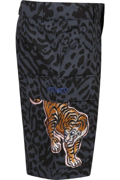 Kenzo Kids Grey Short For Boy With Tiger - Blu