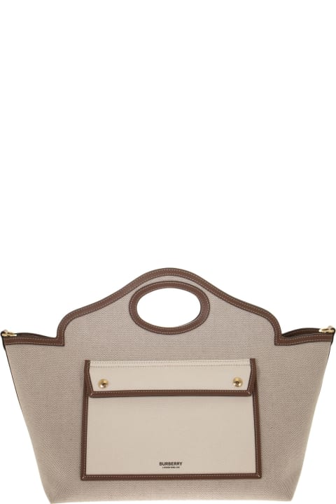 Small Soft Tote Pocket In Two-tone Canvas And Leather
