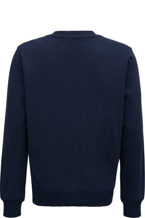 Evisu Blue Cotton Crew Neck Sweatshirt With Logo Print - Blu