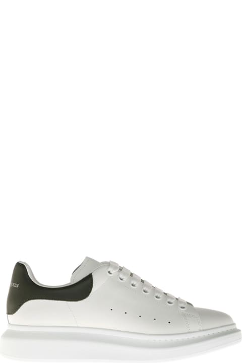 Alexander McQueen Oversize Leather Sneakers With Khaki Heel Tab - White/white/white