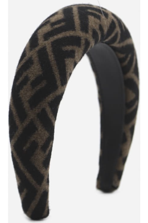 Fendi Headband In Wool And Cashmere Ff Motif In All-over Jacquard - White