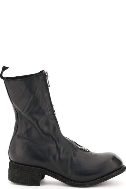 Guidi Front Zip Leather Ankle Boots - BLKT (Black)