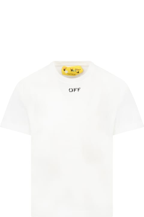 Off-White White T-shirt For Girl With Logo - Giallo e Nero