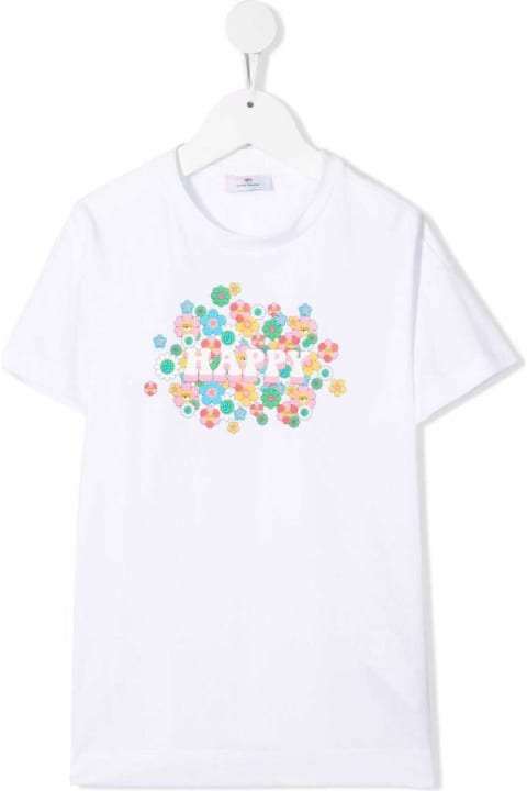 Chiara Ferragni White Cotton T-shirt With Happy Print - Beige