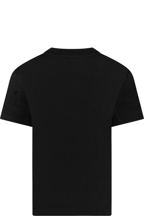 Givenchy Black T-shirt For Kids With Fake Rips And White Logo - Rosso