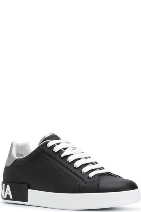 Dolce & Gabbana Portofino Leather Sneaker With Logo - Nero