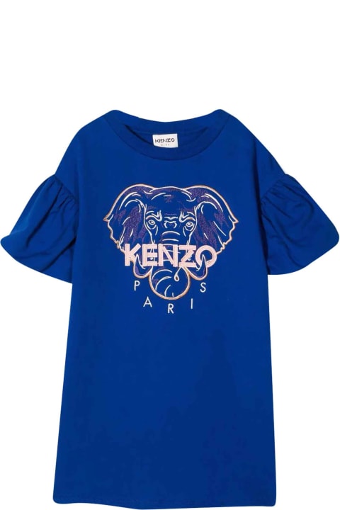 Kenzo Kids Blue Teen Dress With Print - Rosa
