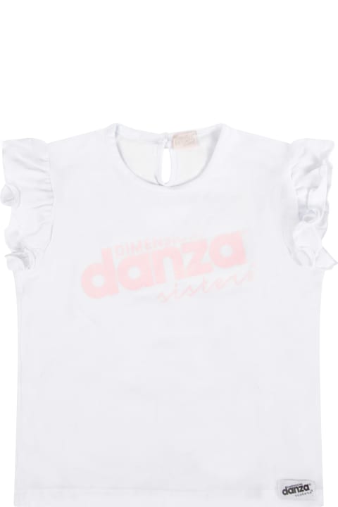 White T-shirt With Logo For Baby Girl