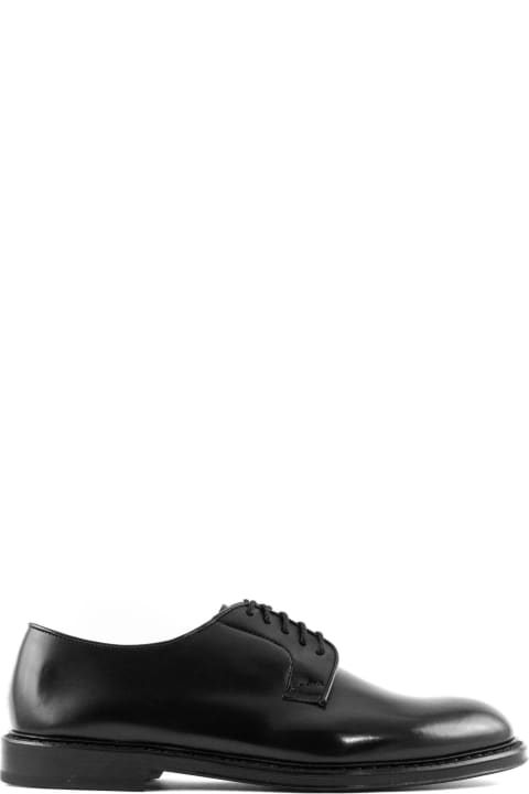 Doucal's Black Semi-glossy Leather Derby Shoes - Military