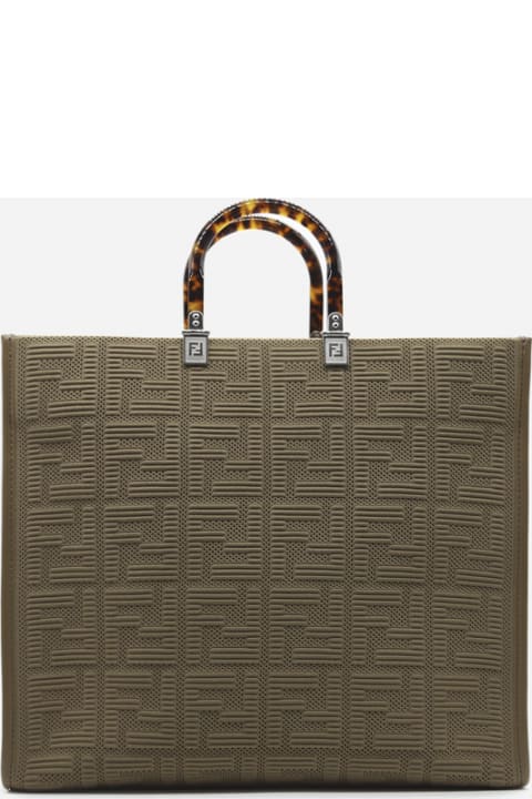 Fendi Sunshine Bag In Fabric With All-over Embossed Ff Motif - White