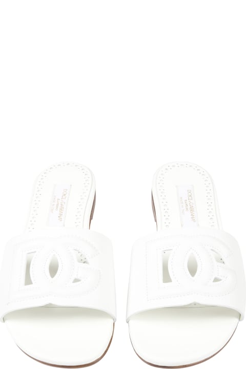 Dolce & Gabbana White Sandals For Girl With Logo - Fuchsia