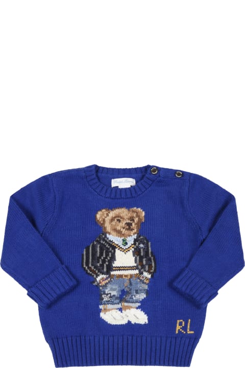 Ralph Lauren Blue Sweater For Baby Boy With Bear - Blue