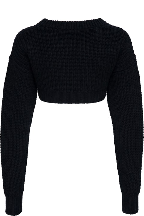 Laneus Cropped Black Wool Sweater - Camel