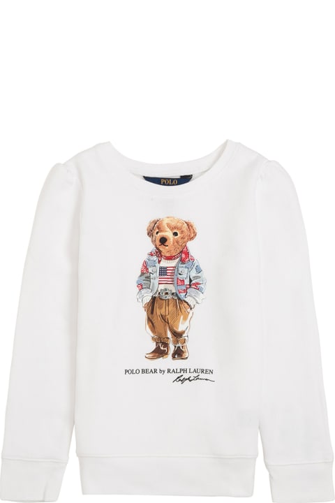 Polo Ralph Lauren White Cotton Sweatshirt With Teddy Bear Print - Pink