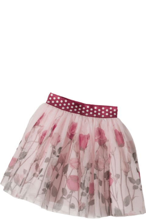 Monnalisa Pleated Skirt With Floral Print - Bianco/rosso
