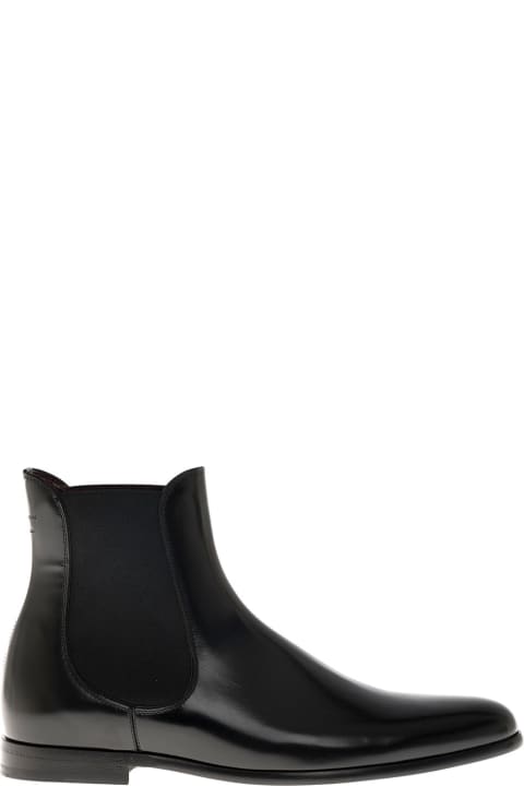 Dolce & Gabbana Brushed Black Leather Ankle Boots - Bianco ottico