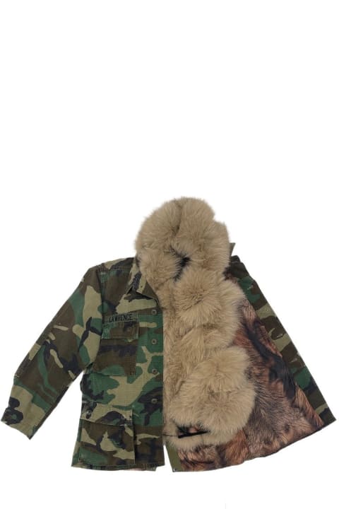 Unisex Cropped Field Jacket With Fox Fur Waistcoat