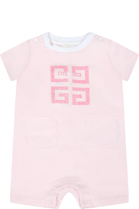 Givenchy Pink Romper For Baby Girl With Fuchsia And White Logo - Rosa