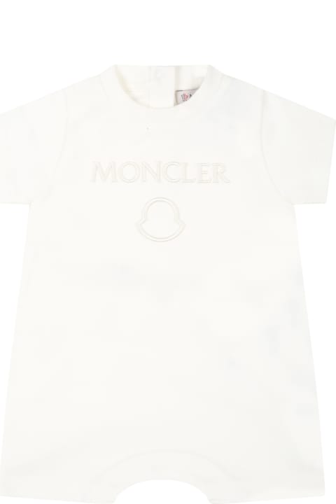 Moncler Ivory Romper For Babykids With Embroidered Logo - Red