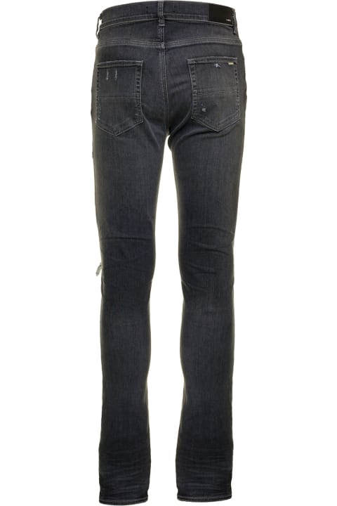 Amiri Man's Gray Denim Jeans With Ripped Inserts