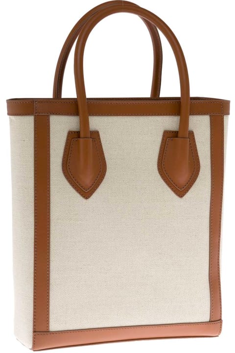 Balmain Canvas And Leather Handbag With Logo - Cream