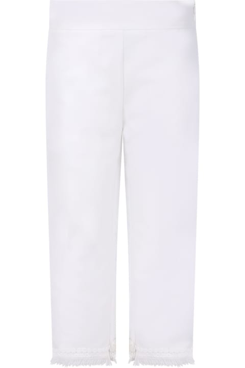 White Trousers For Girl With Fringed