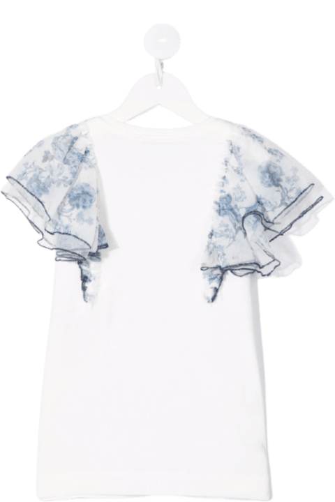 Monnalisa Cotton T-shirt With Wide Layered Straps - Panna