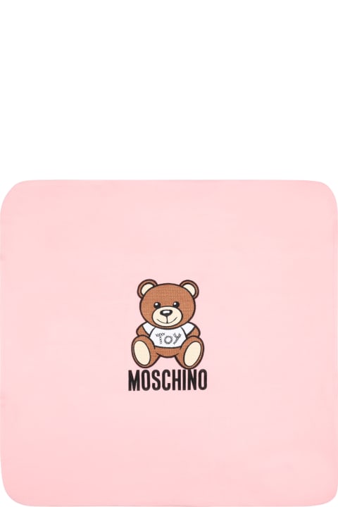 Moschino Pink Blanket For Baby Girl With Teddy Bear - Grey